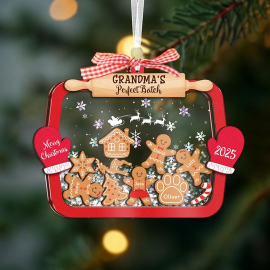 Personalized Gingerbread Family Shaker Ornament 2025, Family Member Shaker Christmas Ornament, 4D Cookie Ornament, Family Christmas Gift