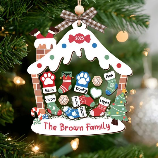 Discover Family Ornament 2025, Personalized 4D Shaker Ornament, Pet Lovers Gift, Christmas Tree Decor, Family Holiday Keepsake