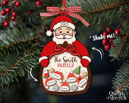 Custom Family 4D Shaker Ornament, Custom Family Name Christmas Santa Ornament, Family Christmas Gift, Family Keepsake, 2025 Christmas Decor