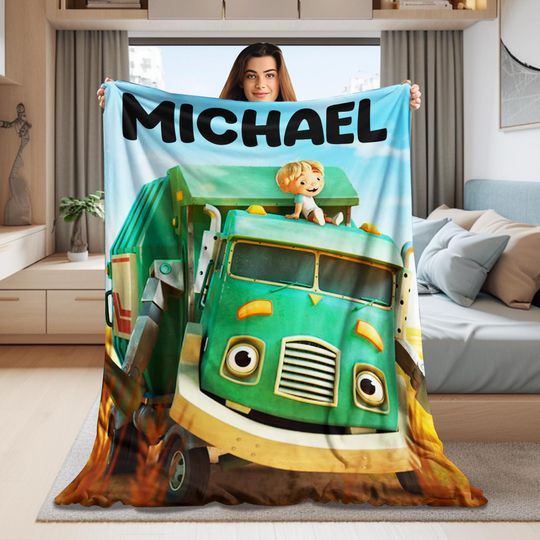 Discover Trash Truck Blanket, Personalized Trash Truck Quilt Blanket, Custom Name Family Blanket, Birthday Gifts for baby, Christmas Gifts BYCG36