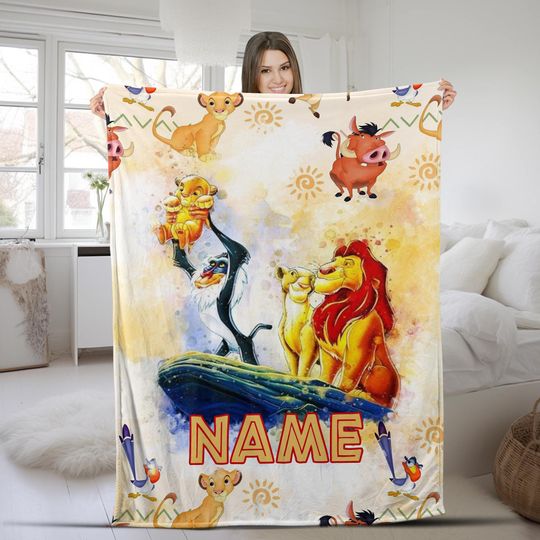Discover Personalized Watercolor Disney The Lion King Blanket,Custom Mufasa Simba Timon Pumbaa Blanket, Lion King Birthday Gift, Hakuna Matata BZBG14