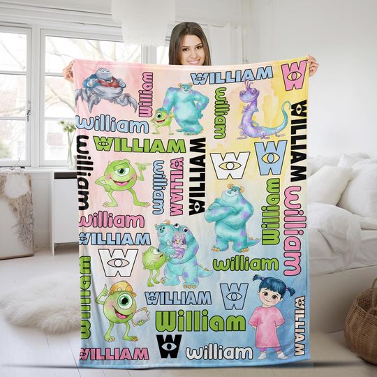 Discover Personalized Watercolor Disney Monsters Inc Blanket, Disney Pixar Monsters University Baby Blanket, Sully Mike Wazowski Birthday Gift NFVL24