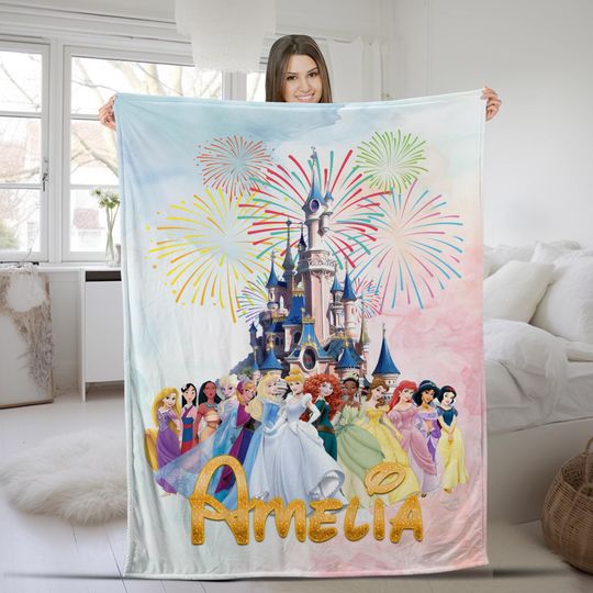 Discover Personalized Watercolor Bows Disney Princess Blanket, WDW Disneyland Baby Girl Trip Blanket, Disney Princess Birthday Girl Blanket JBUF22