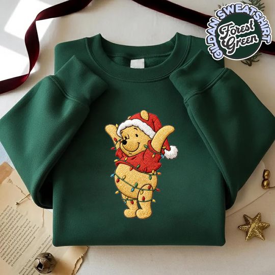 Discover Embroidered Winnie the Pooh Christmas Sweatshirt, Disney Pooh Bear Holiday Top