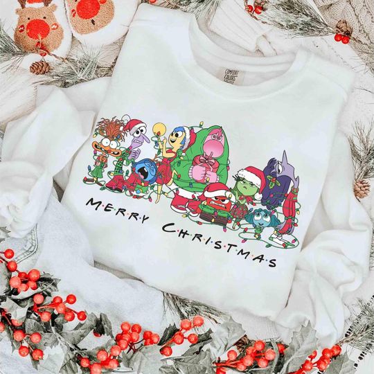 Discover Pixar Inside Out Characters Christmas Matching Sweatshirts, Disney Anxiety Joy Fear Xmas Tee, Mickey's Christmas Gift