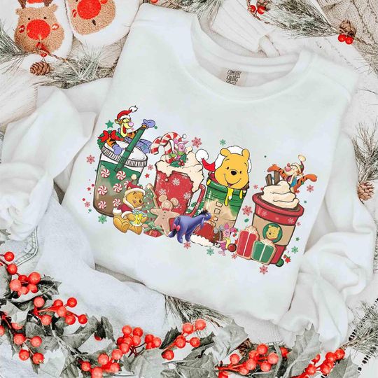 Discover Winnie the Pooh Coffee Tea Sweater, Disney Couples Christmas Latte Cup Lights Tee, Eeyore Piglet Tigger Epcot T-Shirt