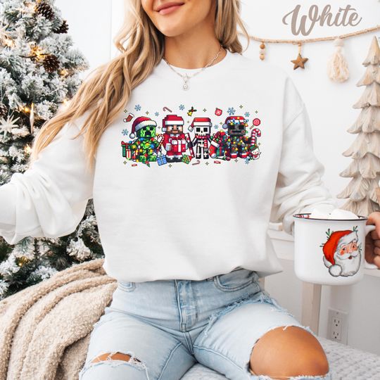 Jolly Creeper Christmas Sweatshirt: Gamer Pixel Holiday Tee