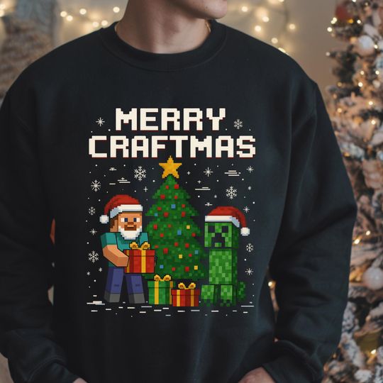 Minecraft Christmas T-Shirt | Festive Pixel Art Gamer Shirt | Xmas Tree Creeper Design for Kids & Adults