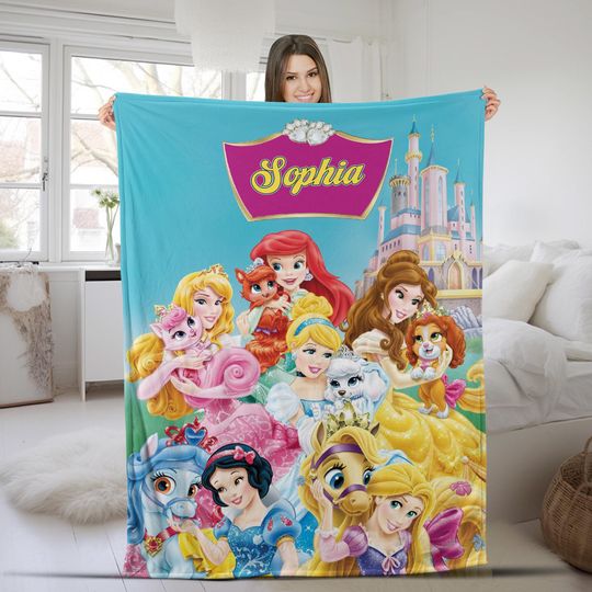 Discover Princess Girl Gift Personalized Blanket idea Custom Bedroom Decor Girly Gift ideas Xmas TravelBlanket Vacation Cinde Ariel Belle D1EX03