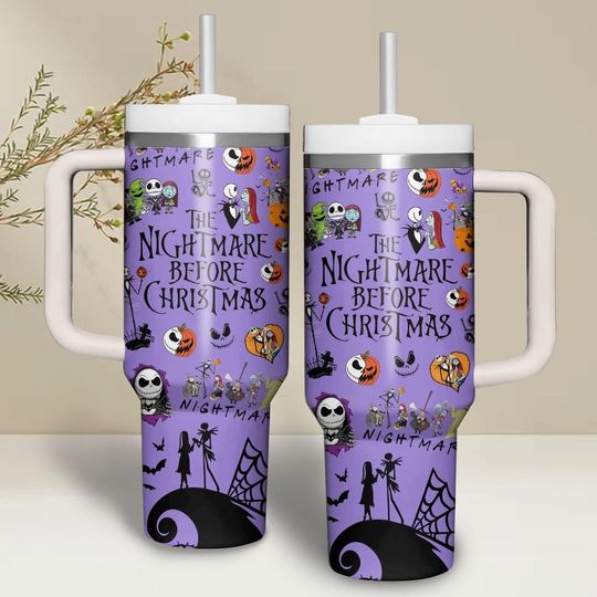 Discover Jack And Sally 40oz Tumbler with Handle, Disney Couple Tumbler Cup, Pumpkin King Coffee Tumbler, Nightmare Before Christmas Tumbler, Halloween Gift