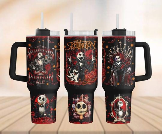 Discover Jack Skellington 40oz Tumbler with Handle, Disney Horror Tumbler, Nightmare Before Christmas Tumbler Cup, Halloween Tumbler, Spooky Gifts