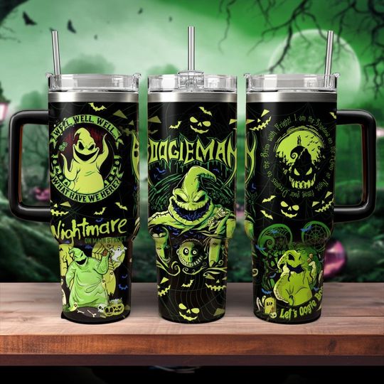 Halloween Oogie Boogie 40oz Tumbler with Handle, Boogie Man Stainless Tumbler, Movie Tumbler, Nightmare Before Christmas Tumbler Cups