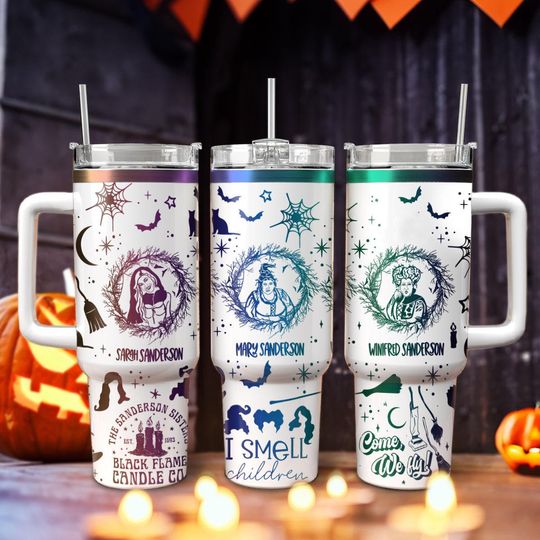 Discover Hocus Pocus Characters 40oz Tumbler with Handle, Sanderson Sisters Halloween Tumbler, Disney Horror Movie Cup, Halloween Gift