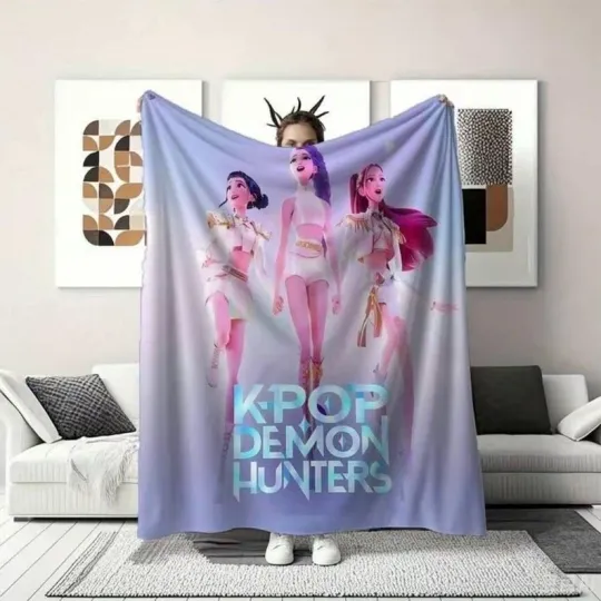Discover Cozy K-Pop Demon Hunters Huntrix Blanket, Demon Hunters Custom Blanket, Kpop Fun