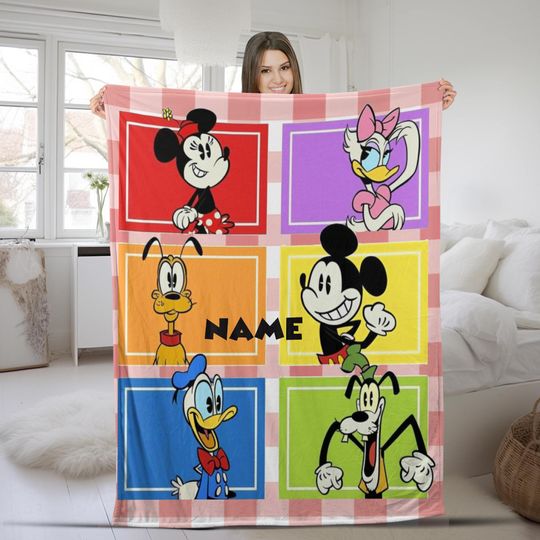 Discover Personalized Mickey and Friends Blanket, Custom Name Disney Blankets, Disney Family Blanket, Birthday Gift, Cartoon Blanket D1EZ46