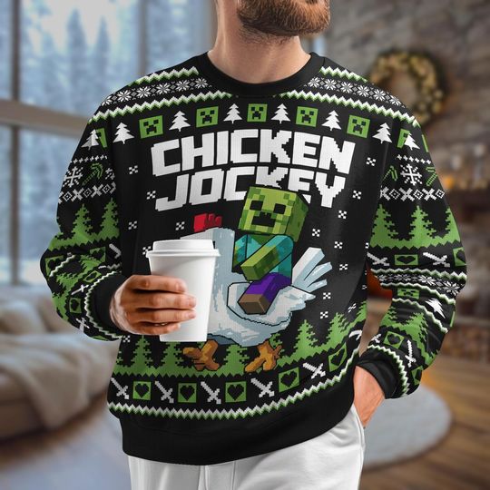 Discover Christmas Minecraft Ugly Sweater, Chicken Jockey Xmas Sweater, Gamer Knit Sweater, Funny Xmas Holiday Gift For Gamer