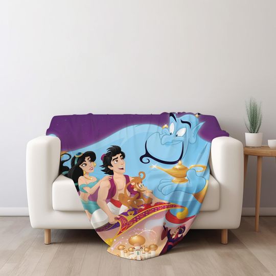 Discover Disney Aladdin and Princess Jasmine Blanket, Aladdin Blanket Genie Princess Jasmine Blanket, Magic Kingdom Blanket for Bed Couch Sofa NFVW05