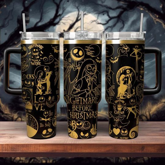 Discover Nightmare Before Christmas Engraved Tumbler 40 oz, Jack Skellington Coffee Tumbler, Disney Jack And Sally Tumbler, Oogie Boogie Cup