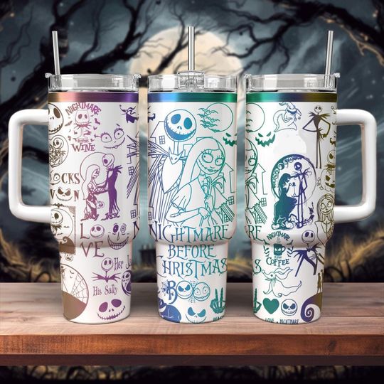 Discover Nightmare Before Christmas Engraved Tumbler 40 oz, Jack Skellington Tumbler, Disney Jack And Sally Coffee Tumbler, Oogie Boogie Cup