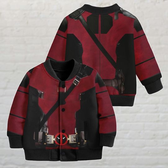 Deadpool Baseball Jacket, Halloween Cosplay Jacket, Marvel Anti Hero Costume Jacket, Deadpool Kids Jacket, Halloween Gift For Him Youth