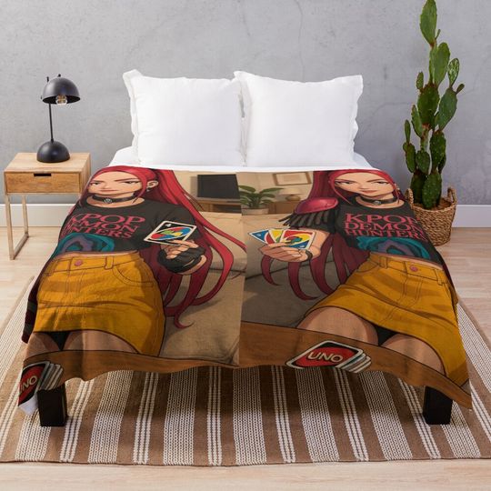 Discover Mira Kpop Demon Hunters Fan Art –  UNO betrayal vibes - K-Pop Aesthetic Illustration Fleece Blanket