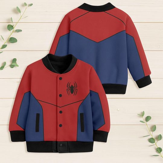 Spider-Man Baseball Jacket, Spiderman Cosplay Costume, Spider Man Kid Jacket, Spidey Jacket Adult, Superhero Shirt,Cartoon Gift For Him