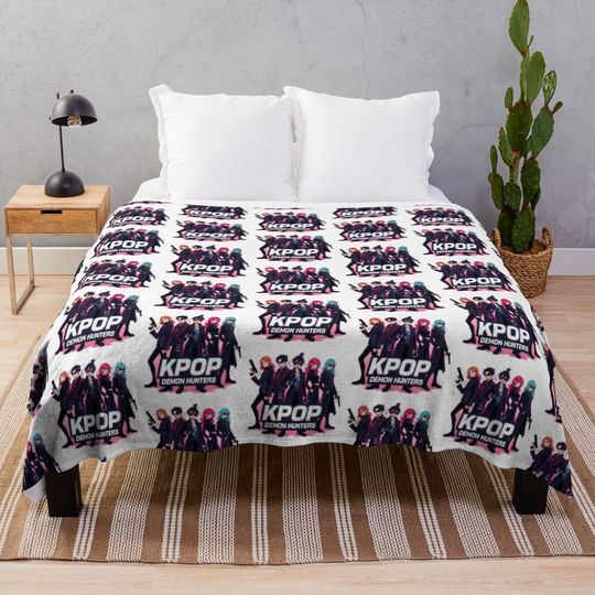 Discover KPOP Demon Hunters – Neon Fantasy Logo Sticker Throw Blanket
