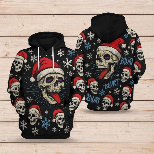 Discover Gothic Christmas Skull Hoodie 3D, Santa Tongue Pullover, Dark Holiday Sweatshirt, Funny Grunge Xmas Gift for Men & Women