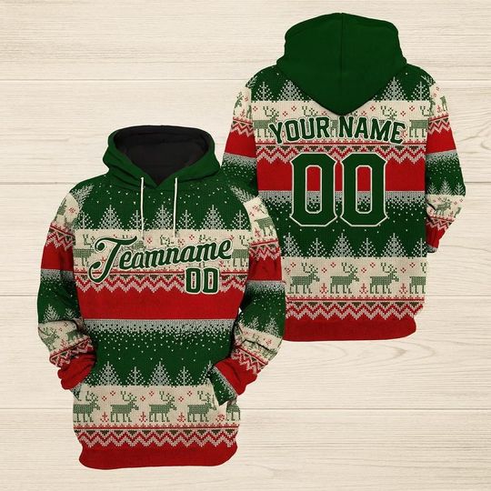 Discover Personalized Christmas Ugly Pattern 3D Hoodie, Custom Name & Number Hoodie, Merry Christmas Family Matching Gift