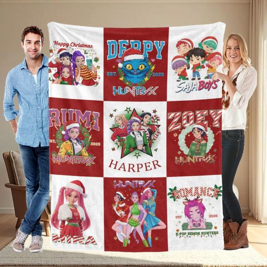 Discover Custom Christmas Blanket,Custom Huntrix K-Pop Demon Hunters Blanket,Kpop Demon Movie Blanket,Huntrix Blanket Gifts, Merry Christmas Blanket