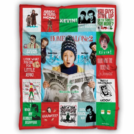 Home Alone Christmas Movie Vintage Fleece Blanket, Kevin McCallister and Wet Bandits Blanket Christmas Gifts for Him, Her, Kid, Film Fans