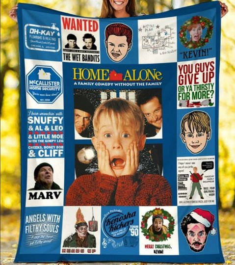 Home Alone Funny Fleece Blanket, Kevin McCallister and Wet Bandits Blanket, Home Alone Christmas Movie Blanket, Kevin Alone Vintage Gifts