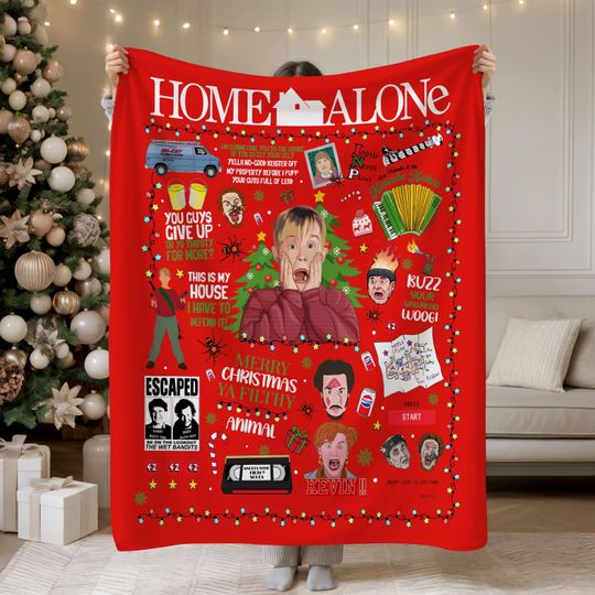 Discover Home Alone Christmas Blanket, Retro 90s Funny Holiday Movie Throw, Xmas Gift for Movie Lovers, Christmas Vacation Blanket, Christmas Gift