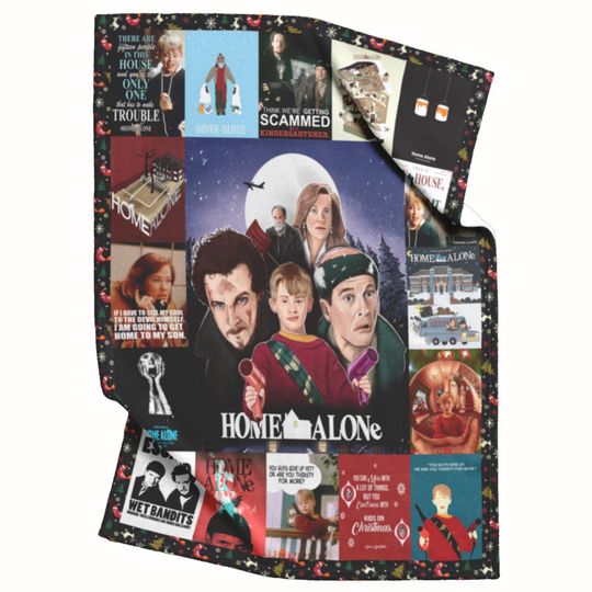 Home Alone Christmas Movie Fleece Blanket, Vintage Kevin McCallister and Wet Bandits Christmas Blanket, Funny Holiday Gift for Film Fans
