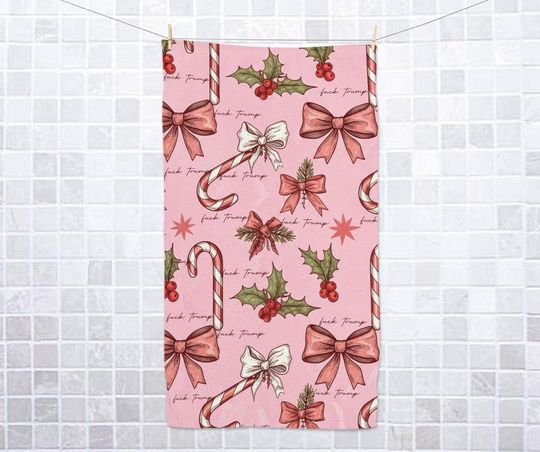 Subtle Fck Trump Xmas Hand Towel ,Christmas Kitchen Towel, Christmas Gift Hand Towel