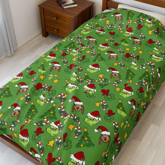 Discover funny character Stole Christmas Inspired Throw, funny character bedding ,  Holiday Movie Watching Blanket,  Christmas movie Blanket