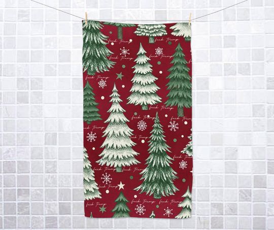 Subtle Fck Trump Xmas Hand Towel ,Christmas Kitchen Towel, Christmas Gift Hand Towel
