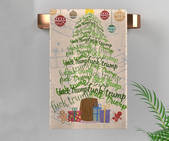 Subtle Fck Trump Christmas Hand Towel, Funny Political Towel, Humor Dish Towel