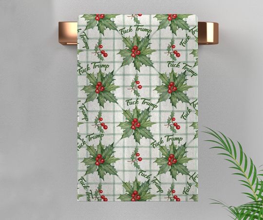 Discover Retro Holly Subtle Fuck Trump Hand Towel, Kitchen Towel, Anti Trump Tea Towel, Bathroom Towel FDT Christmas Home Decor, Anti Maga NGVX09