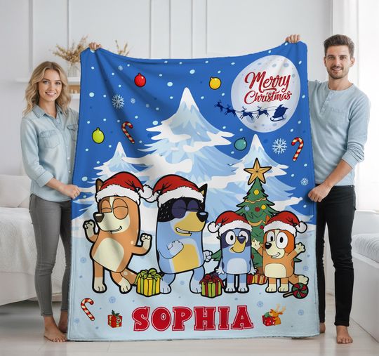 Discover BlueyDad Design Christmas Blanket, Cozy Holiday Throw, Merry Christmas Gift Blanket, Velveteen Plush Blanket.