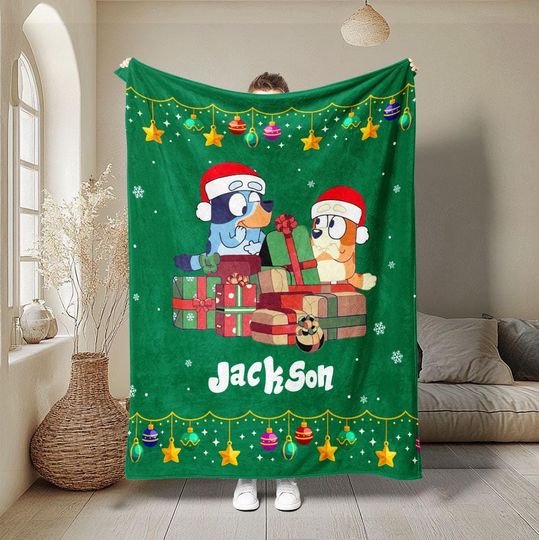 Discover Personalized BlueyDad Christmas Blanket, BlueyDad Christmas Soft Cozy Sherpa Fleece Throw Blankets, BlueyDad Family Blanket, Christmas Gift for Kids