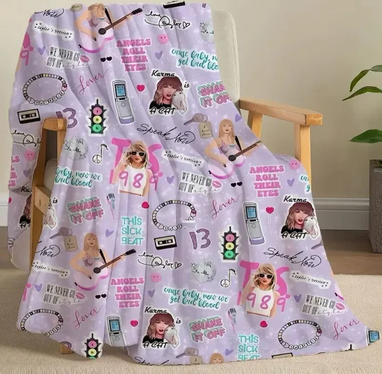 TS Taylorr Swifts Purple Pink 1989 Fleece Blanket
