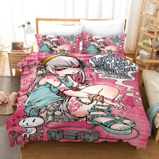 Discover 3D Grafftiti Girl Dark Cartoon Pink Quilt Cover Set Bedding Sets Pillowcases 64