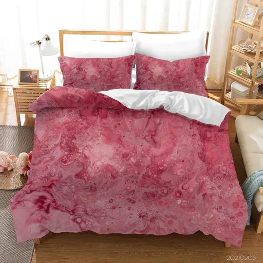 Discover 3D Marble Texture Pink Background Quilt Cover Set Bedding Sets Pillowcases 64