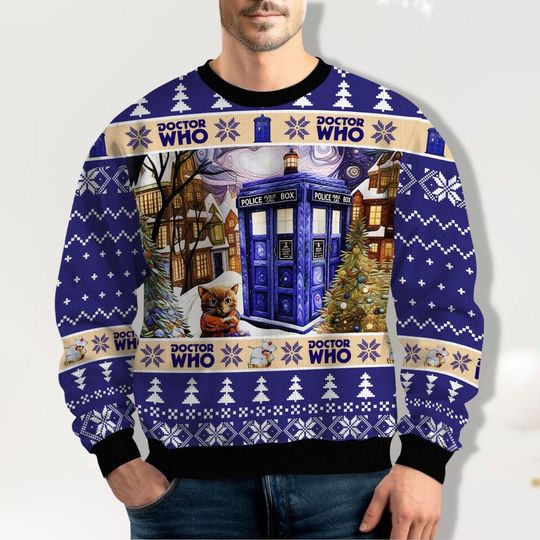 Doctor Who Christmas Ugly Sweater, Police Box Shirt, Doctor Who Tv Series Shirt, Tardis Shirt, Christmas Gifts, Holiday Movie Sweater