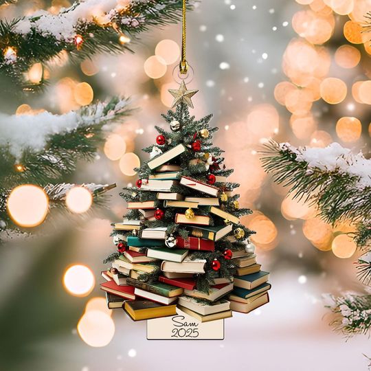 Personalized Book Lover Wooden Christmas Tree Ornament, Bookish Ornament, Book Club Ornament, Gift for Librarian or Reader