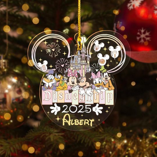 Discover Personalized Mickey Mouse Ears Castle Christmas Ornament, Customized Disney Family Trip 2025 Christmas Tree Decor, Holiday Vacation Gift