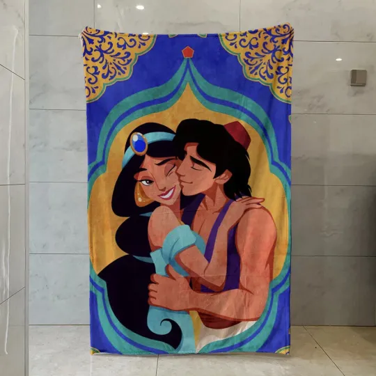 Cartoon Aladdin, Jasmine Princess And Aladdin Fleece Blanket