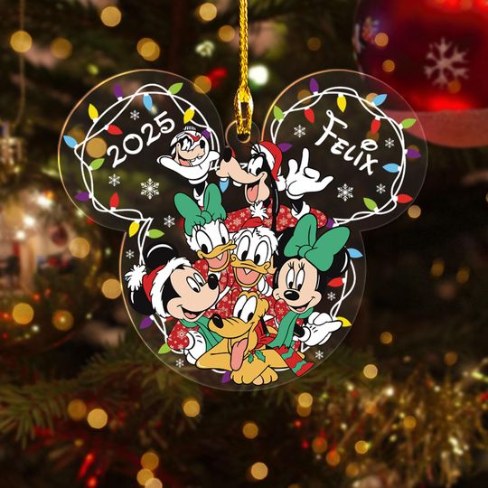 Discover Personalized Disney Family Ornament, Custom 2025 Christmas Vacation Gift, Mickey And Friends Keepsake, Holiday Lights Xmas Tree Decor Gift