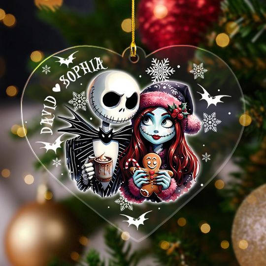 Personalized Jack Skellington and Sally Ornament, Couple First Christmas Ornament, Nightmare Before Christmas 2024 Christmas Tree Decor Gift